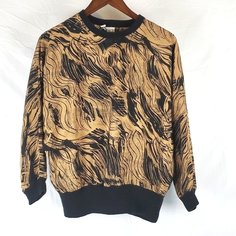 Vintage 80s‎ Campus Casuals Black and Brown Abstract Top